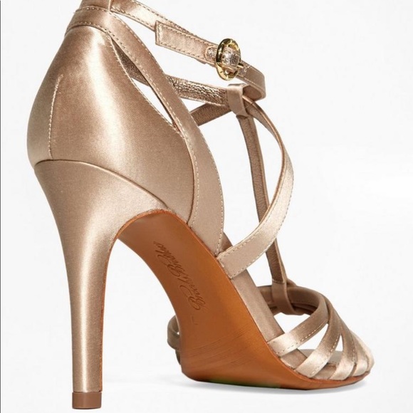 These are beautiful gold satin sandals. I love them!  Narrower… - Picture 4 of 7